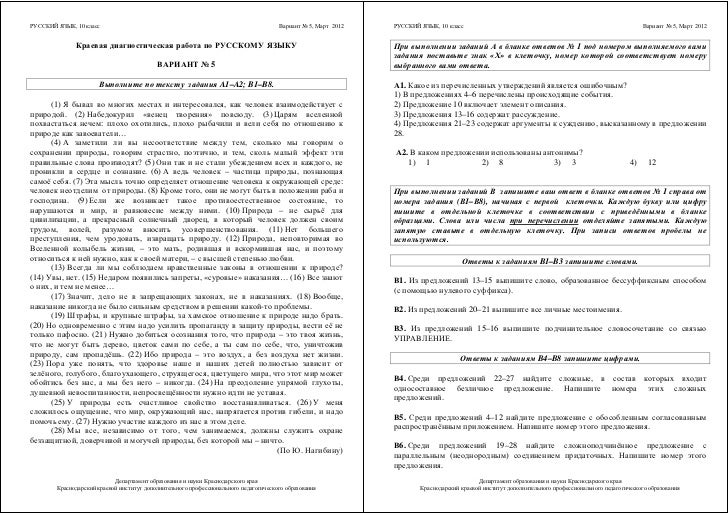 Краевая работа по русскому языку 11 класс